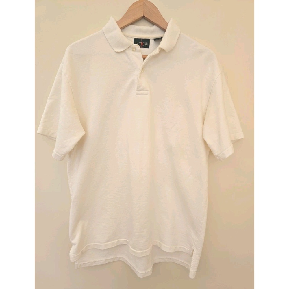 Vintage J Crew Men's Cotton Short Sleeve Collared Polo Shirt Green Tag White L